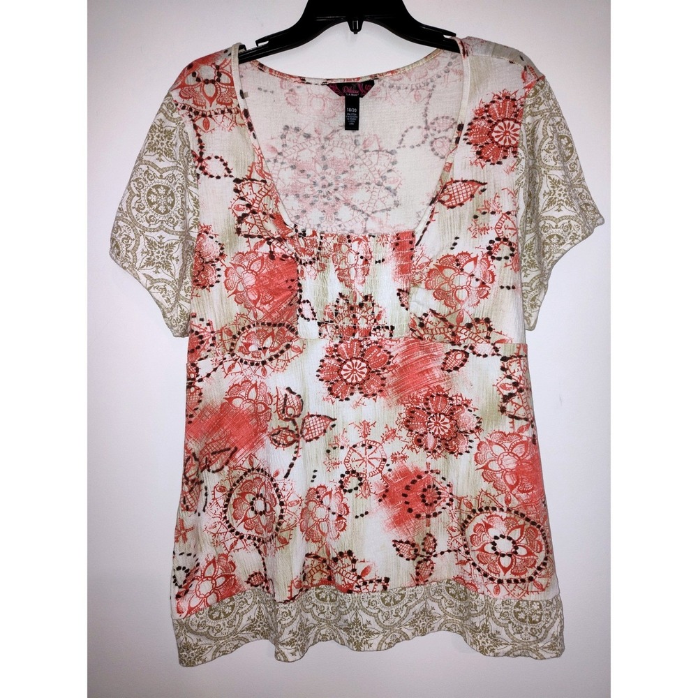 Deluxe LA Blues Womens Plus 18/20 Floral Damask Square Neck Back Tie Blouse Top